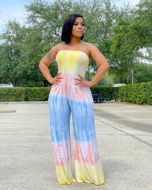 Dyed tube top loose jumpsuit