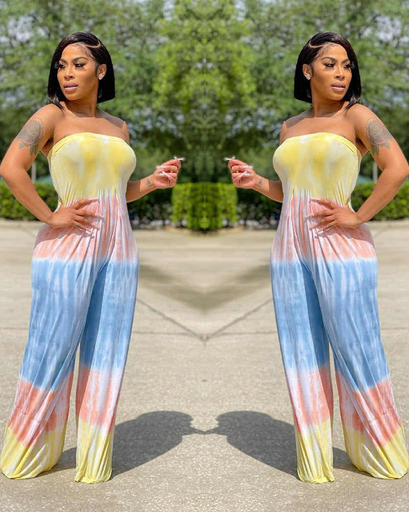 Dyed tube top loose jumpsuit