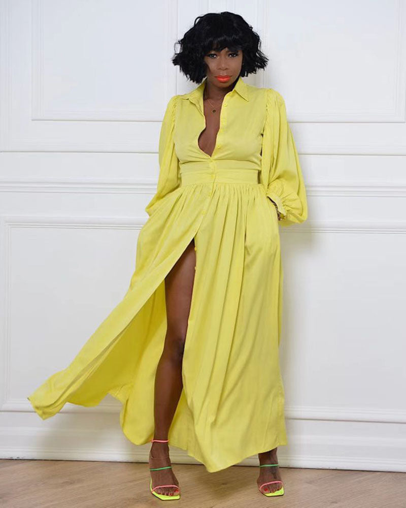 Hollow solid color dress