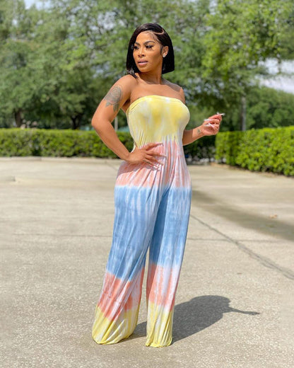 Dyed tube top loose jumpsuit