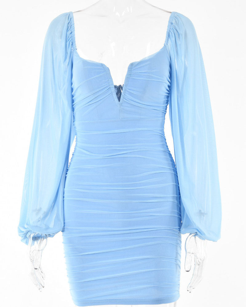 BALLOON SLEEVE RUCHED DRESS